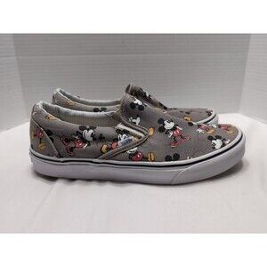VANS X DISNEY WOMENS 10.5 Mickey Mouse Grey Classic Slip-On Shoes